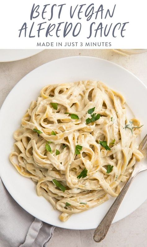 This vegan alfredo sauce is simply the best. It's made in only 3 minutes in a blender and is ultra rich, creamy, cheesy, and nutty, too. This recipe is "Is this really vegan?" material! Vegan Alfredo Sauce, Paleo Sauces, Vegan Alfredo, Yummy Pasta, Easy Skillet Meals, Hearty Comfort Food, Best Vegan Recipes, Dairy Products, Frugal Meals