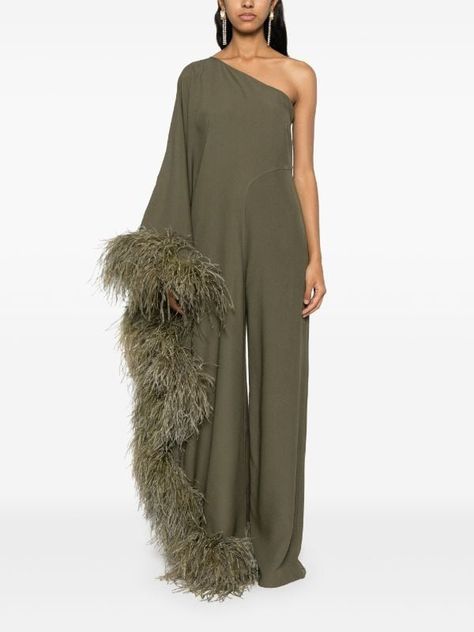 Turn heads with the Ebro Feather-Trim Jumpsuit in Green. This striking jumpsuit features elegant feather detailing on the sleeves and a bold green hue, offering a perfect blend of sophistication and glamour. Its tailored fit enhances your silhouette, making it ideal for special events or upscale gatherings. Embrace high-fashion allure and make a statement with this eye-catching jumpsuit. Shop now to add a touch of luxury to your wardrobe! Taller Marmo, Green Jumpsuit, Feather Trim, Wardrobe Edit, Yoko London, Boots Fall, Exclusive Fashion, Lady Dior, Coat Dress