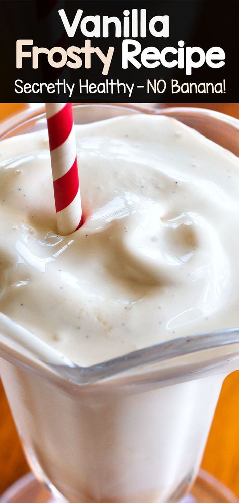 This deliciously thick and creamy vanilla frosty recipe is packed with protein and tastes like a homemade vanilla milkshake! #vegan #veganmilkshake #milkshake #vanilla #dessert #veganrecipe #vegandessert Ww Milkshake Recipe, Smoothie That Tastes Like Milkshake, Oat Milkshake Recipe, Smoothies That Taste Like Milkshakes, Healthy Vanilla Milkshake, Oatmilk Milk Shake, Almond Milk Milkshake, Vegan Milkshake Recipe, Non Dairy Milkshake