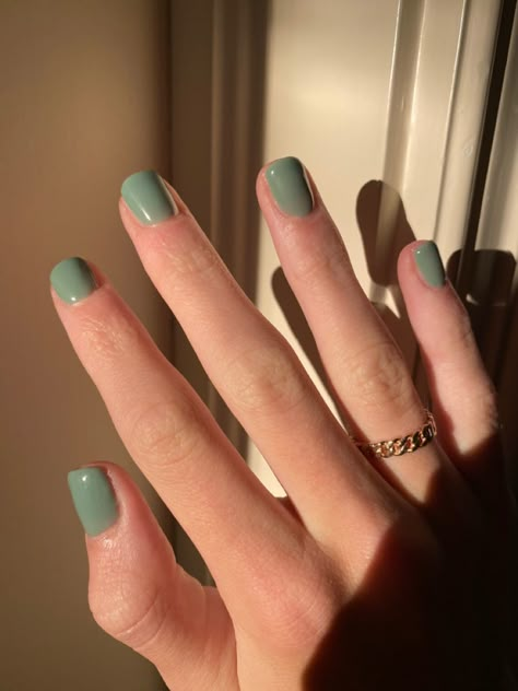 Light Forest Green Nails, Short Dip Nails Green, Painted Nails Solid Color, Sage Dip Powder Nails, Short Gel Nails Pale Skin, Green Spring Nails Short, Spring Nail Ideas Dip Powder, Sage Green Dip Powder Nails, Spring Nails Plain