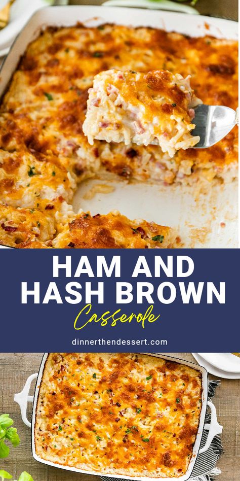 Cheesy Ham and Hash Brown Casserole made with melty cheese and creamy potatoes is the ultimate comforting, savory breakfast dish. Try it out! Ham And Hashbrown Casserole Dinner, Chicken Casadillas, Ham And Hashbrown Casserole, Cheese Hashbrown Casserole, Lunch Casserole, Lenten Meals, Cream Of Potato Soup, Breakfast Sausage Recipes, Cheesy Ham