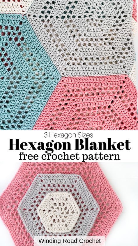 Hexagon Doily Crochet Pattern, Crochet Granny Hexagon Blanket, Large Hexagon Crochet Pattern, Octagon Granny Square Patterns, Free Hexagon Crochet Patterns, Crochet Hexagon Diagram, Hexagon Granny Square Pattern, Crochet Squares Pattern Free, Crochet Hexagon Pattern