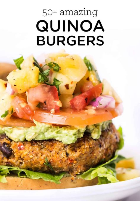 The ultimate round up of The BEST Quinoa Burger recipes! Over 50 easy and delicious recipes to choose from - vegetarian, gluten-free, crispy black bean, baked, you name it! #quinoaburger #veggieburger #quinoarecipes Black Bean Meatballs, Crispy Black Bean, Quinoa Burger Recipe, Best Quinoa, Black Bean Quinoa Burger, Quinoa Veggie Burger, Quinoa Burger, Grilled Portobello, Quinoa Burgers