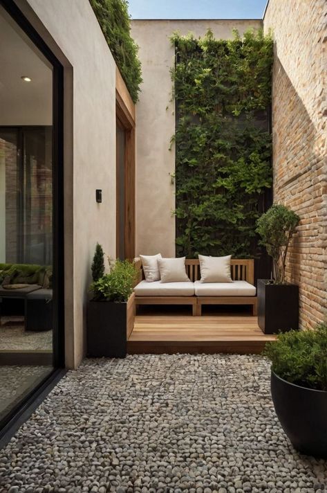 Discover luxurious small courtyard ideas that combine modern design with light, refreshing color schemes. These ideas will help you create a chic outdoor space that feels expansive, stylish, and serene. Natural Pools Backyard, Natural Pools Backyard Swimming Ponds, Small Pond Ideas, Small Courtyard Ideas, Swimming Ponds, Small Courtyard, Courtyard Ideas, Small Pond, Swimming Pond