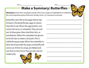 Your students will work together to find new vocabulary words and create a short summary of a nonfiction text related to the butterfly life cycle. Use this worksheet as an introduction to the Create a Nonfiction Text Summary lesson plan. #educationdotcom Summary Writing Worksheets, Summary Nonfiction, 2nd Grade Worksheets Free Printables, October Newsletter Template, Sea Poems, October Newsletter, Worksheets 2nd Grade, Sensory Words, Summer School Activities