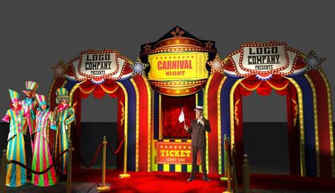 Circus theme set design by Bryan T at Coroflot.com Circus Design, Event Entrance, Circus Aesthetic, Circus Theme Party, Carnival Themed Party, Entrance Gates Design, Cartoon House, Architecture Design Drawing, Parc D'attraction