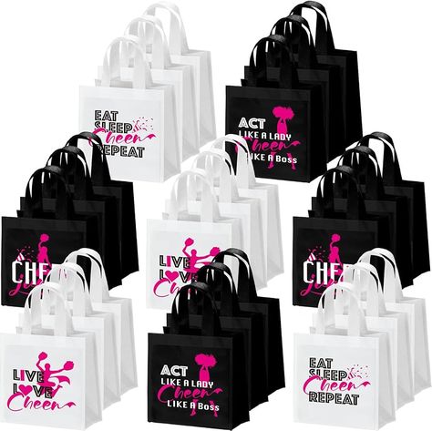 Amazon.com - Locmeo 24 Pcs Cheer Bags Bulk Cheerleaders Themed Non Woven Tote Gift Bags Eat Sleep Cheer Bag Cheerleading Goodie Snack Treat Bag Cheer Accessories for Sports Team Girls Youth Party Supplies Cheer Snacks Ideas Goodie Bags, Cheer Goodie Bags, Cheer Baskets Gift Ideas, Cheer Gifts For Team Goody Bags, Cheer Goodie Bag Ideas, Cute Cheer Gifts, Cheer Snacks, Cheer Competition Gifts, Snack Treat Bags