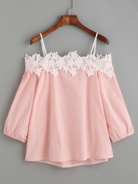 Shop Pink Embroidered Lace Applique Cold Shoulder Blouse online. SheIn offers Pink Embroidered Lace Applique Cold Shoulder Blouse & more to fit your fashionable needs. Lace Vest Top, Women Crop Tops, Lantern Sleeved Blouses, Cold Shoulder Lace, Casual Long Sleeve Shirts, Sleeves Clothing, Cold Shoulder Blouse, Women Shirts Blouse, Fashion 2017