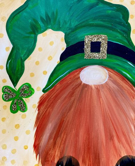 Irish Gnome Painting, St Patricks Day Diy Painting, St Patricks Day Gnomes Painting, Saint Patricks Day Paintings, St Patrick's Day Window Display, St Patricks Day Canvas Painting Ideas, St Patricks Paintings On Canvas, At Patrick’s Day Painting, St Patrick’s Day Painting Ideas