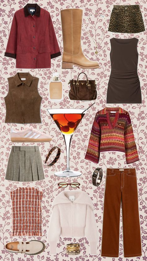 Manhattan Cocktail Aesthetic, artsy boho trendy girl outfit style mood board 2025 Aesthetics, Manhattan Aesthetic, Cocktail Aesthetic, Aesthetic Artsy, Manhattan Cocktail, Outfit Mood Board, Cool Girl Style, Trendy Girls Outfits, Style Mood Board