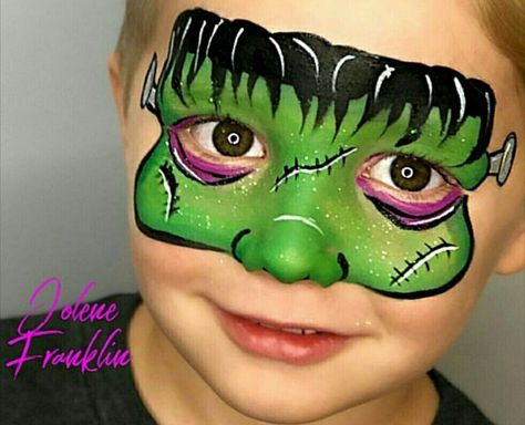 Frankenstein Face Paint, Monster Face Paint, Kids Halloween Face, Face Painting Halloween Kids, Zombie Face Paint, Halloween Face Paint Designs, Monster Face Painting, Superhero Face Painting, Easy Halloween Face Painting