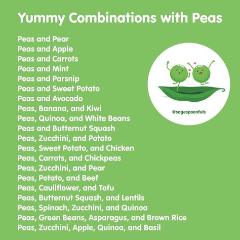 Carrot Puree Combinations, Baby Purée Combinations, Green Pea Puree, Baby Purée Recipes, Puree Combinations For Baby, Pea Puree Baby Food, Sweet Potato Puree Combinations, Peas Baby Food Recipe, Homemade Babyfood Puree