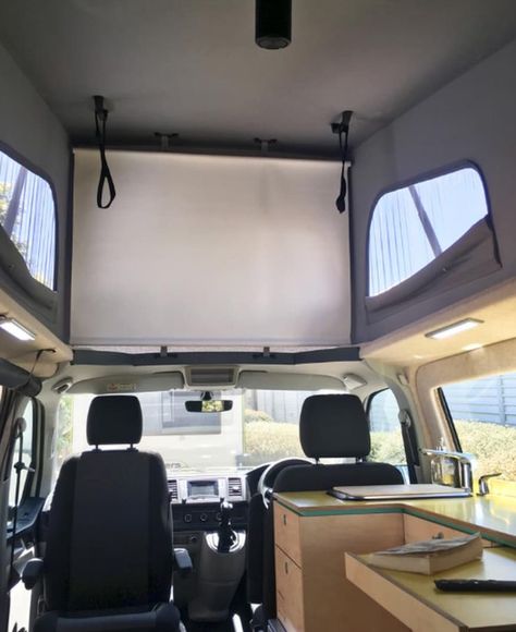 A custom built screen for your van allows you to watch Netflix and movies anytime anywhere! Perfect for entertaining the family and children. Vanagon Interior, Vw California Camper, Vw T5 Interior, T6 California Beach, Crockery Storage, Vw Conversions, Vw California T6, Cinema Screen, Vw California Beach