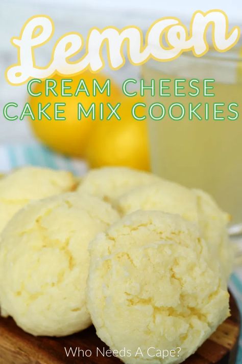 Cream Cheese Cake Mix Cookies, Lemon Cake Cookies, Cheese Cookies Recipe, Lemon Cake Mix Cookies, Cream Cheese Cookie Recipe, Box Lemon Cake, Cake Box Cookies, Box Cookies, Xmas Candy