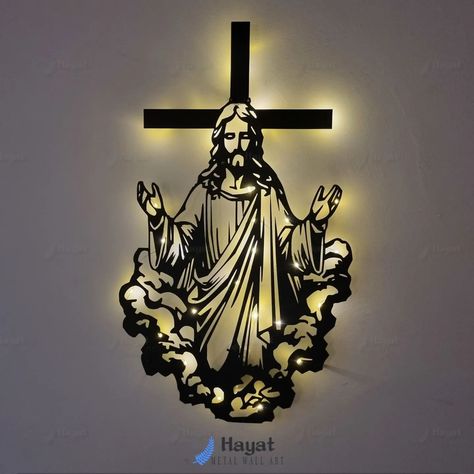 Jesus Christ Metal Wall Art with Led Lights ✝️ 20% Off Link in Profile 🙏 #jesuschrist #jesus #lord #christ #christian #christianity #lordjesus #sonofgod #redeemer #loveofgod #loveofjesus Art With Led Lights, Cross Wall Art, Wall Art Christian, Christian Home Decor, Cross Wall, Christian Home, Art Stand, Jesus Christus, Art Christian