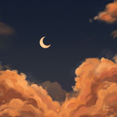 Gosh Painting, Fall Designs, Puffy Paint, Cloud Art, Drawing Process, Sky Art, Dreamy Art, Fall Design, Moon Art