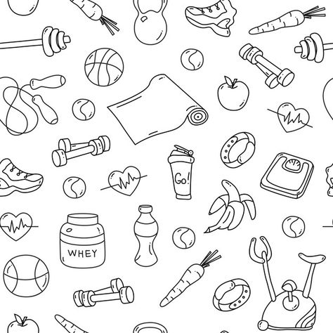 Gym Doodles, Fitness Doodles, Gym Icon, Doodles Art, Fitness Art, Doodle Icon, Background Drawing, Easy Doodles Drawings, Wallpaper Iphone Disney