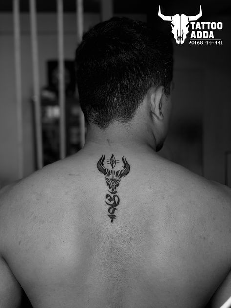 Tattoo Adda Rajkot , Gujarat ☎️:- 90168 44-441. #trishul #mahadev #trishultattoo #mahadevtattoo #nandi #backtattoo #necktattoo #men #mentattoo #tattoos #blacktattoos #instagram #viral #reels #post #hemalbarot01 #tattooadda Mahadev Back Tattoo, Trishul Back Tattoo, Nandi Tattoo Design, Trishul Tattoo Designs Men, Shiva Tattoo Design For Men, Mahadev Tattoo Designs For Men, Small Neck Tattoos Men, Neck Tattoos Men, Neck Tattoos For Guys