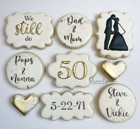 Anniversary Party Ideas For Parents, Anniversary Party Cookies, 40th Anniversary Cookies Decorated, 50 Years Cookies Decorated, Wedding Anniversary Cookies, 50th Anniversary Cookies Decorated, 50th Wedding Anniversary Cookies, 50th Wedding Anniversary Cookie Ideas, 60 Anniversary Cookies