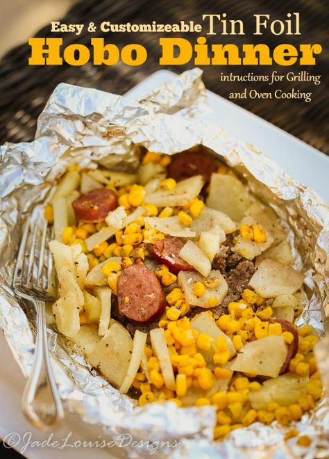 Easy Hobo Dinner, Tin Foil Dinner perfect for the whole family. Hobo Meals, Hobo Dinner Recipes, Hobo Dinner, Hobo Packs, Foil Meals, Tin Foil Dinners, Hobo Dinners, Trip Checklist, Camping Dinner