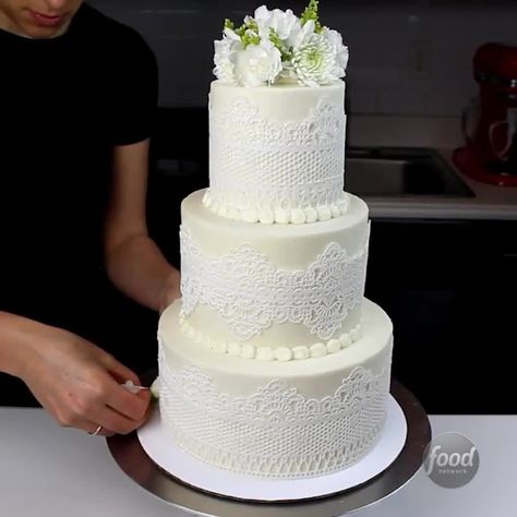 Wedding Cake Structures, Gardenia Wedding, Cake Structure, Edible Lace, Paper Wedding, Pie Cake, Wedding Paper, Flower Cake, Food Network