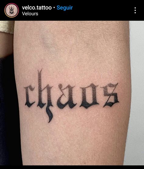 Speak Life Tattoo, Lettering Tattoo Placement, Chaos Tattoo Words, Chaos Tattoo Ideas, Typographic Tattoo, Blast Over Tattoo, Police Tattoo, Chaos Tattoo, Berber Tattoo