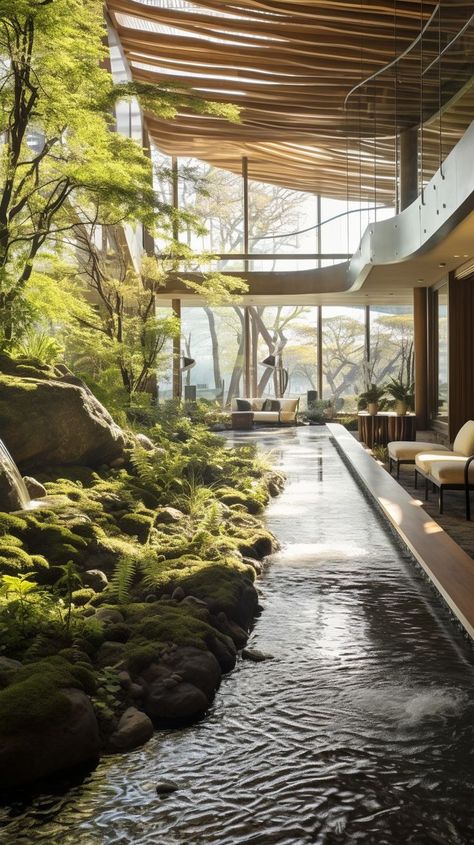 Biophilic Design Biophilic Architecture Exterior, Grass Interior Design, Earth Element Bedroom, Japandi Biophilic, Regeneration Aesthetic, Natural Concept Interior, Biophilic Spa, Biophilic Interior Design Bedroom, Bio Philic Design