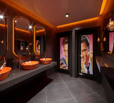 TOILET Restaurant Toilet Design Modern, Bar Toilet Design, Cafe Toilet Design, Pub Toilets Design, Club Bar Design, Nightclub Bathroom Design, Club Bathroom Aesthetic, Nightclub Toilet Design, Toilets In Restaurant