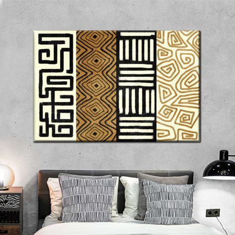 Elephant Stock Abstract African Patterns Multi Piece Canvas Print - Wayfair Canada African Art On Canvas, Modern Male Apartment Decor, Black And Brown Wall Art, Wide Wall Art, African Office Decor, African Interior Design Living Rooms, Afro Chic Home Decor, African Texture, African Decor Bedroom