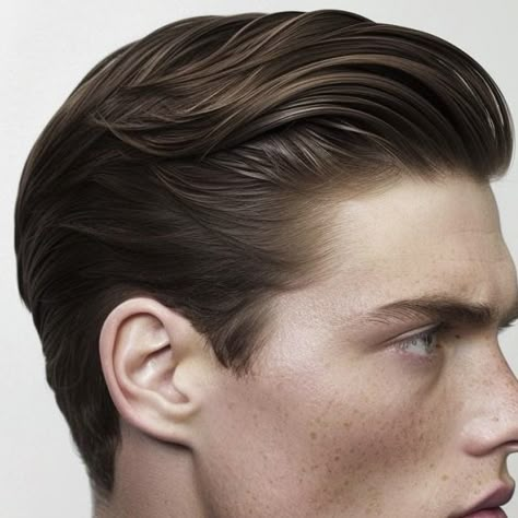 Men Sleek Hairstyle, Sleek Mens Hairstyles, Professional Male Haircut, Coiffed Hair Men, Sophisticated Mens Haircut, Sharp Facial Features Man, Classic Men Hairstyle, Slicked Back Hairstyles Men, Medium Slick Back Hair Men