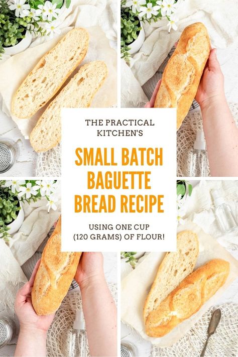 small batch baguette bread recipe Small Baguette Recipe, Mini Sourdough Baguettes, Simple Baguette Recipe, Sour Dough Baguette Recipes, Small Crusty Bread Recipe, Small Batch Baguette Recipe, Small Batch Breadsticks, Small Batch Crusty Bread, Mini Baguette Recipe