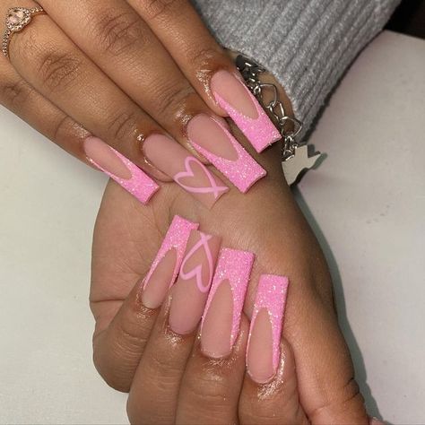 Ballet Nails, Fake Nails With Glue, Nail Supplies, Diamond Nails, Pink Acrylic Nails, Stick On Nails, False Nail, Nail Arts, Valentine's Day Nails