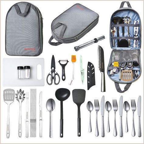 Ironsten Camping Cooking Utensils Set Camp Kitchen Equipment Portable Picnic Cookware Kit Bag Campfire Grill Utensil Gear Ess Camping Cooking Utensils, Campfire Grill, Camping Utensils, Camper Kitchen, Grilling Utensils, Spring Camping, Camping Cooking, Camping Kit, Kitchen Kit