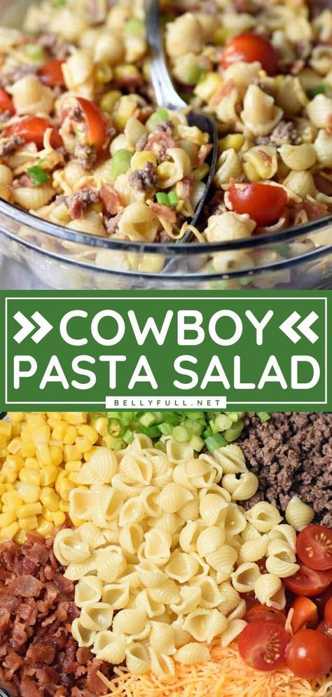 Cowboy Pasta Salad, Cowboy Pasta, Cowboy Salad, Hot Weather Meals, Easy Potluck, Dinner Summer, Meals Dinner, Easy Summer Dinners, Easter Dinner Recipes