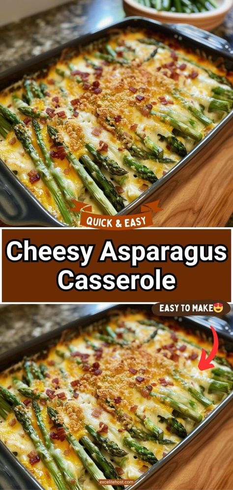 This Asparagus Casserole Keto Recipe is easy to make and delicious. It is made with fresh asparagus, a creamy cheese sauce, and crunchy bacon. Your whole family will love this keto-friendly comfort food side dish. Asparagus Dishes Dinners, Casseroles With Asparagus, Bacon Asparagus Recipes, Keto Asparagus Recipes, Baked Asparagus Recipes, Cheesy Asparagus Casserole, Asparagus Side Dish Recipes, Cozy Casseroles, Asparagus Casserole Recipes