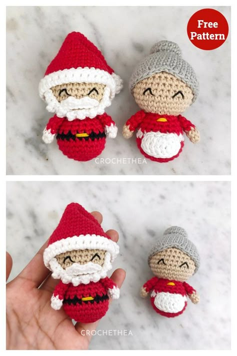 Mini Santa & Mrs Claus Free Crochet Pattern Fast Crochet Projects, Boo Crochet, Crochet Fall Decor, 2023 Crochet, Christmas Amigurumi, Crochet Christmas Ornaments Free, Christmas Crochet Patterns Free, Fast Crochet, Micro Crochet