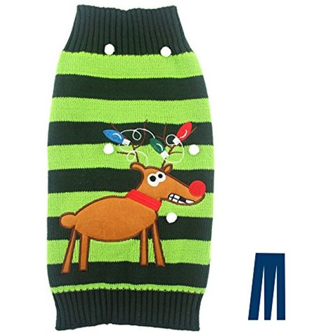 Mikayoo pet sweater for small dog/cat,Ugly Sweater,Color Horizontal Stripes ,Christmas Holiday Xmas, Elk Series, Reindeer series,with Lights and Snowball(M) -- You can get more details by clicking on the image. (This is an affiliate link) #Dogs Ugly Cat Christmas Sweater, Winter Sweater Coat, Dog Christmas Jumper, Striped Dog Sweater, Ugly Christmas Sweater Cat, Winter Dog Print Crew Neck Top, Jumper Outfit, Pet Sweater, Dog Shedding