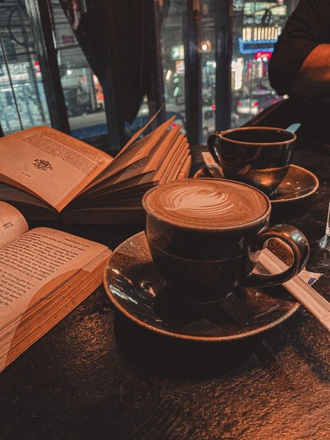 Cafe Autumn Aesthetic, Coffee Library Aesthetic, Coffee And Book Shop Aesthetic, Reading At A Cafe, Fall Cafe Aesthetic, Reading In Coffee Shop, Cafe Inspo Pics, Cafe With Books, Night Cafe Aesthetic