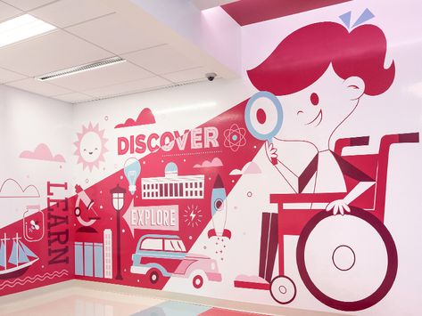 Oishei Children's Hospital by Pretend Friends Hospital Mural, Hospital Art, Event Entrance Design, Children Hospital Design, Hospital Signage, Creative Wall Design, Mural Art Design, Window Mural, Children Hospital