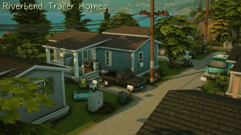 Riverbend Trailer Homes Sims 4 Trailer, House Sims 4, Trailer Homes, Sims 4 No Cc, Sims 4 Family, Trailer Build, Trailer Home, Sims 4 Build, Trailer Park