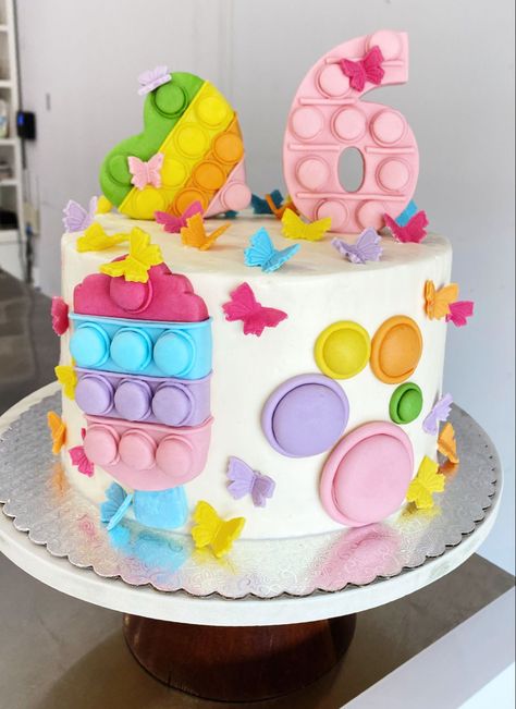 Popit Cake, Popit Party, Pop It Cake, It Cake, 7th Birthday Cakes, Barbie Birthday, Cake Designs Birthday, Rainbow Birthday, Birthday Cake Kids