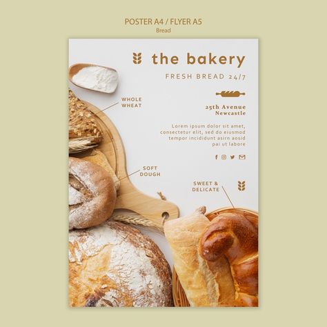 Always fresh bread poster template Free ... | Free Psd #Freepik #freepsd #flyer Bread Menu Design, Bread Poster Design, Bakery Brochure, Bread Ads, Baking Poster, Fresh Poster, Cafe Menu Design, Cafe Posters, Poster Template Free