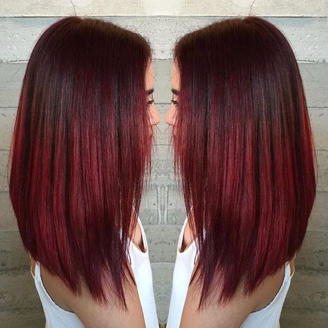 "Cherry Melt... By Butterfly Loft stylist Masey @masey.cheveux" Photo taken by @butterflyloftsalon on Instagram, pinned via the InstaPin iOS App! http://www.instapinapp.com (02/09/2016) Red Hair Mid Length, Dark Brown Red Ombre, Long Bob Red Hair, Red Hair With Layers, Dark Hair Red Highlights, Medium Length Red Hair, Burgundy Balayage Hair, Bob Red Hair, Hair Color Red Highlights