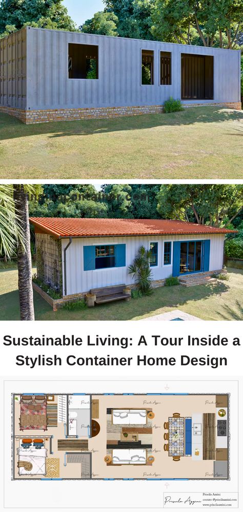 Discover a charming farmhouse crafted from shipping containers, blending traditional aesthetics with modern sustainability and innovation. #shippingcontainerhomes #architecture #containerhouse #containerhousedesign #containerhouseideas #containercabin #tinyhousedesign #containerhomes #housedesign #beforeandafterhome How To Build A Container Home, Small Container House Design Ideas, Container Farmhouse Design, Container Small House, Simple Container House Ideas, C Can House, Small Shipping Container Homes, Shipping Container Home Interior, Small Container House Design