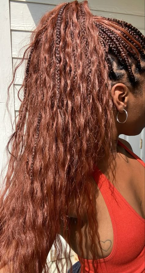 Auburn Hair Color On Black Women Braids, Boho Knotless Braids Fall Colors, Knotless Braids 33 Color, 30 Hair Color Knotless Braids, Ginger Red Braids For Black Women, Auburn Bohemian Knotless Braids, Goddess Braids Auburn, Ombré Ginger Braids, Copper Brown Knotless Braids