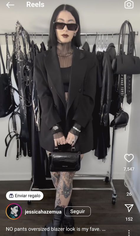 Jessica Haze Outfits, Goth Blazer Outfit, Nugoth Outfits, Goth Blazer, Dramatic Outfits, Goth Office, Dragon Lady, Corporate Goth, Female Dragon