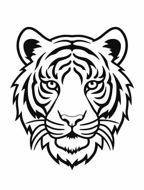 Easy Tiger Painting, Tiger Simple Drawing, Tiger Face Stencil, Tiger Face Sketch, Tiger Head Outline, Tiger Drawing Simple, How To Draw A Tiger, Simple Tiger Drawing, Tiger Face Illustration