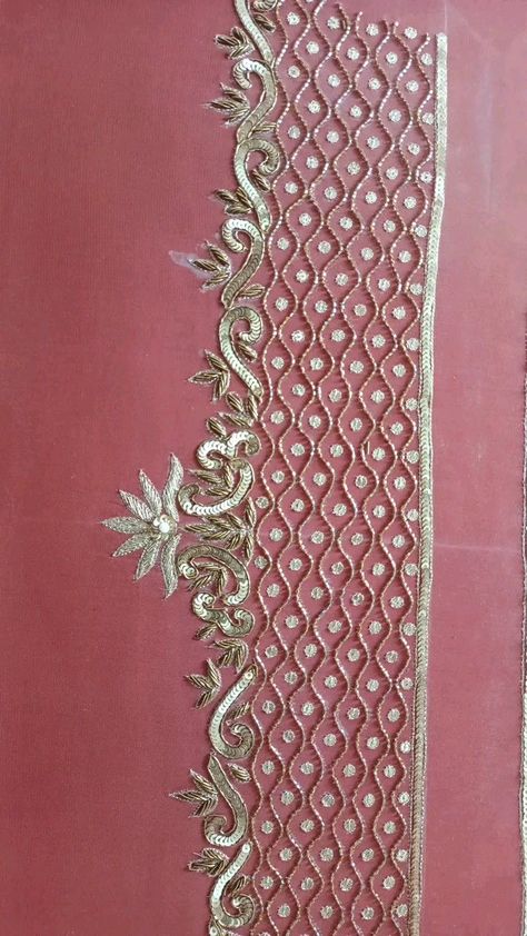 Copper Colour Aari Work Blouse, Embodary Design, Border Design For Saree, Saree Border Designs, Machi Work, Kutch Work Designs, Hand Work Design, Simple Hand Embroidery Patterns, Hand Beaded Embroidery