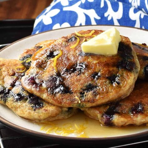 Healthy Blueberry Ricotta Pancakes Healthy Ricotta Pancakes, Blueberry Ricotta Pancakes, Blueberry Ricotta, Ricotta Pancakes, Healthy Blueberry, Blueberry Pancakes, Breakfast Foods, Blueberries, Ricotta