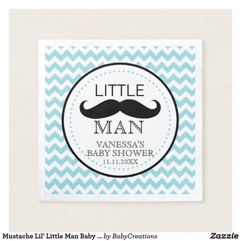 Mustache Lil' Little Man Baby Shower Theme Boy Napkin Mustache Baby Shower Theme, Mustache Baby Shower, Baby Shower Napkins, Boy Baby Shower Themes, Personalized Paper Napkins, Blue Chevron, Baby Shower Gender Reveal, Baby Shower Theme, Trendy Baby